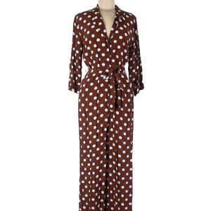 Mango Brown and White Polka Dot Jumpsuit